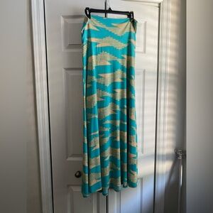LuLaRoe Teal and Beige Maxi Skirt NWOT